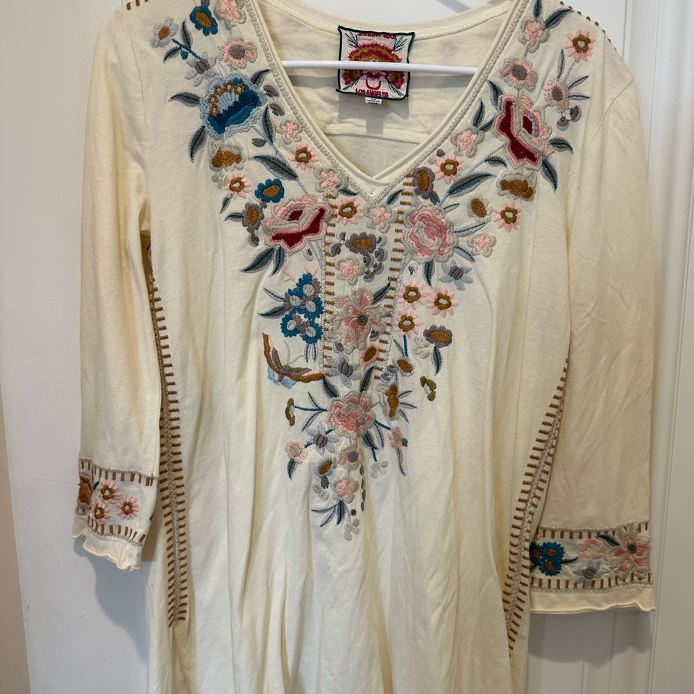 Johnny Was boho embroidered floral shirt